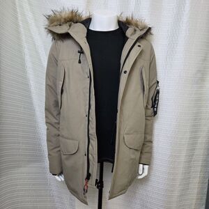 Molemsx Mountain Pioneers Parka Omni Heat Puffer Faux Fur Trim Tan Men's S/M